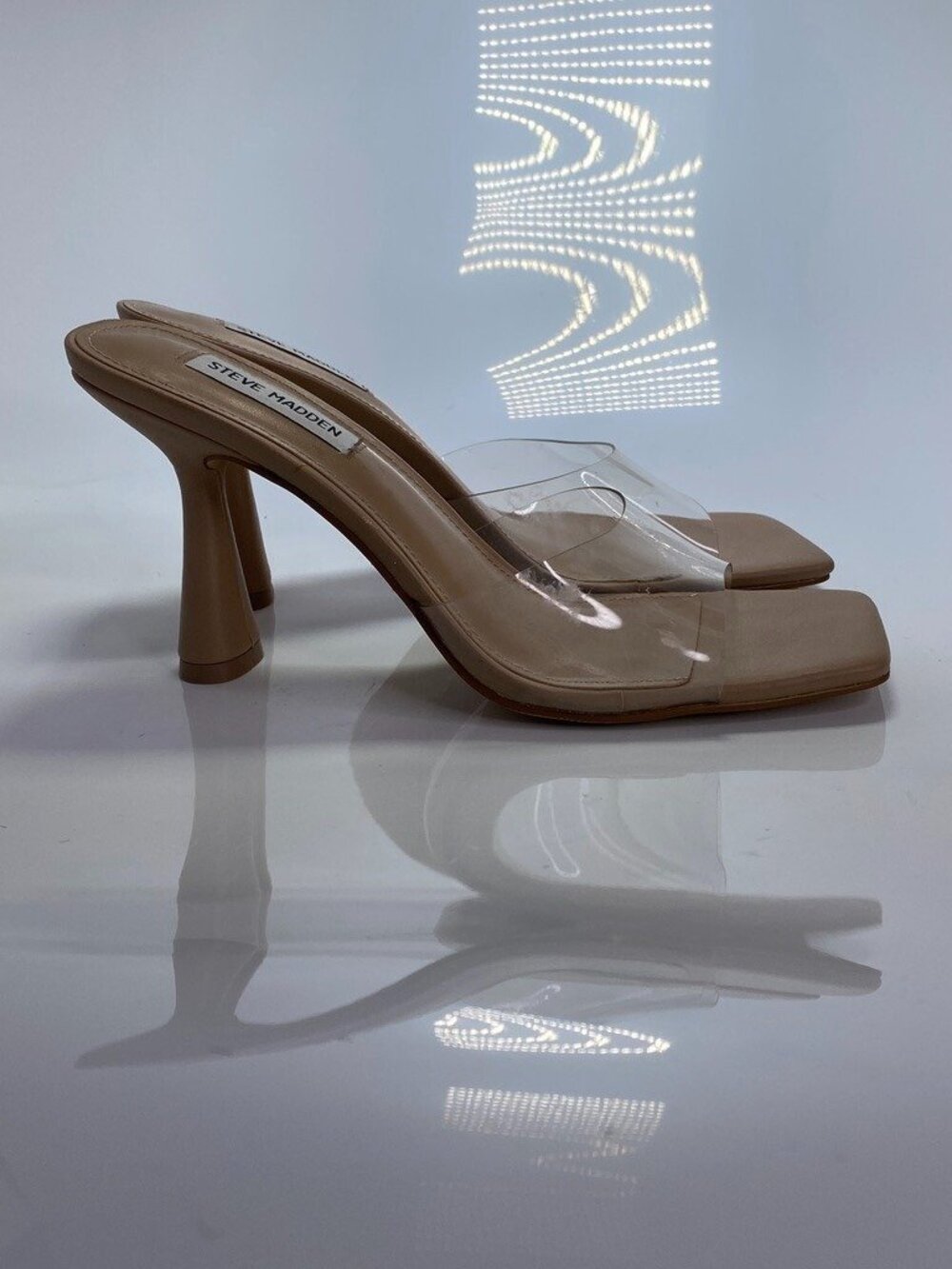 Steve Madden Women's Elated Tan Lucite Heeled Slide Sandals Sz 8.5